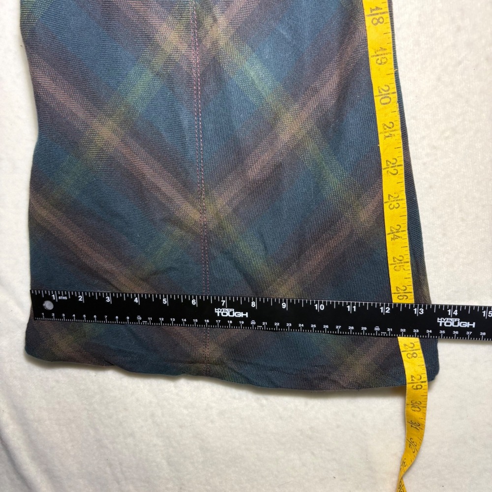 Free People Plaid Flare Pants Green Teal Purple Wide Leg Trouser Boho Size 2-70s - Picture 6 of 6
